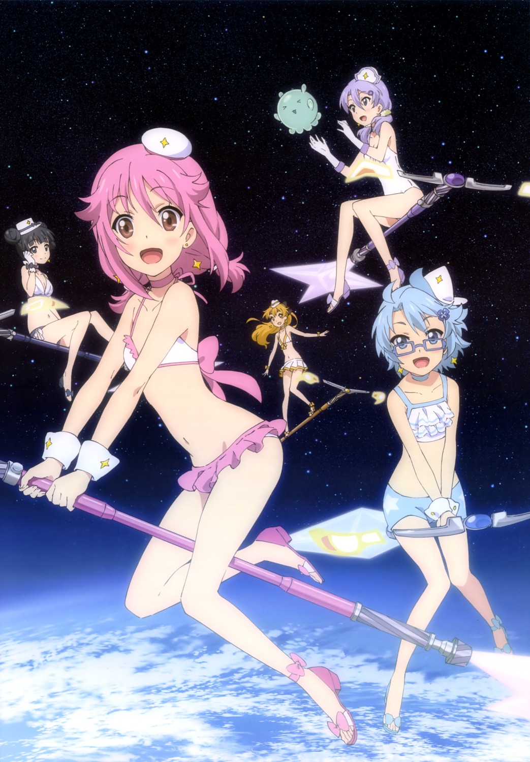 aoi_(houkago_no_pleiades) bikini cleavage hikaru_(houkago_no_pleiades) houkago_no_pleiades itsuki_(houkago_no_pleiades) megane nanako_(houkago_no_pleiades) pleiadian subaru_(houkago_no_pleiades) swimsuits weapon