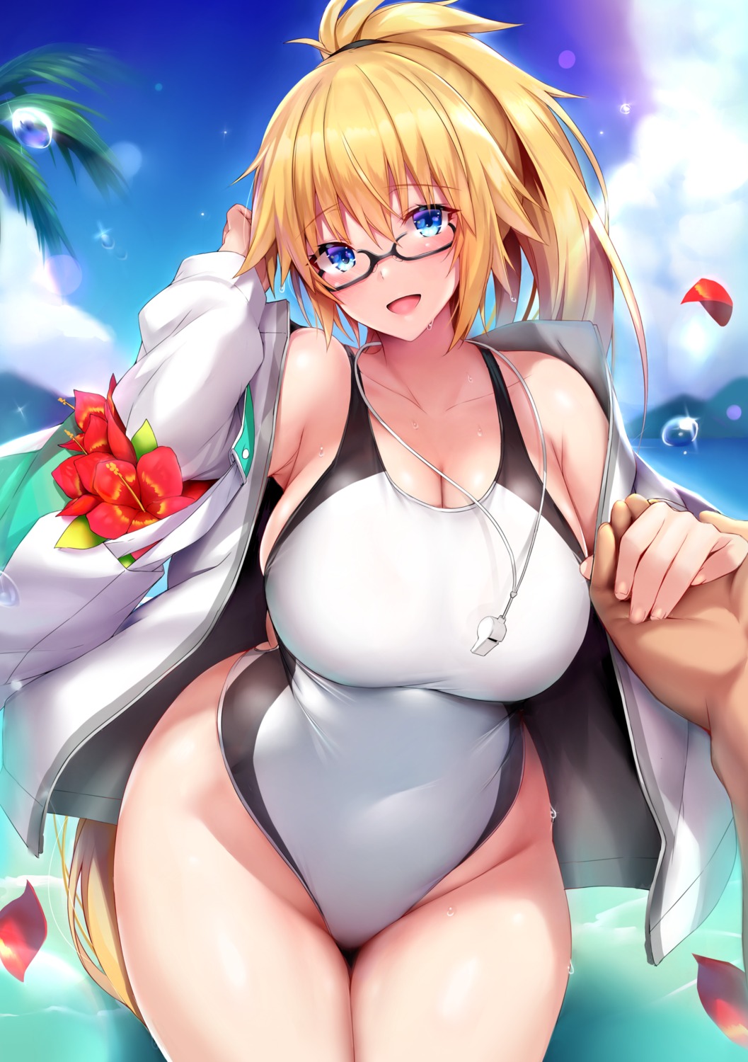 blue_gk cleavage fate/grand_order jeanne_d'arc jeanne_d'arc_(fate) megane swimsuits