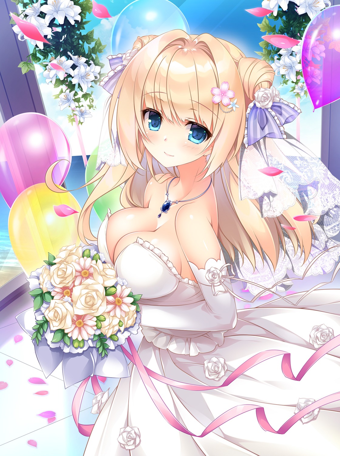 cleavage dakikano dress kushida_korone nanaroba_hana no_bra skirt_lift wedding_dress