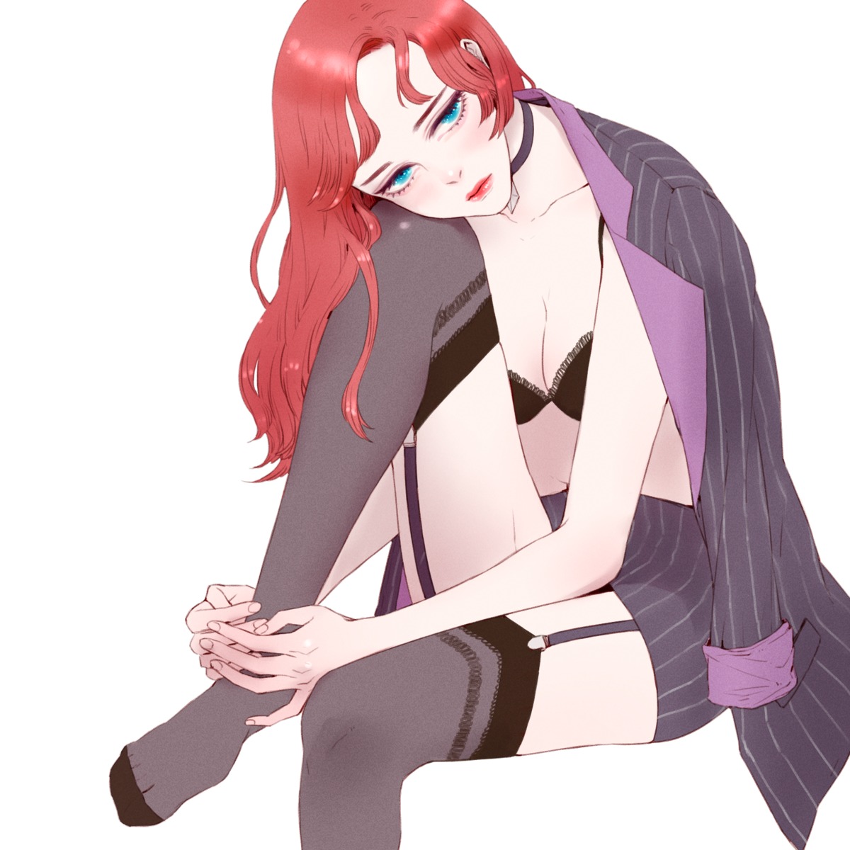 bra business_suit cleavage heather37 league_of_legends miss_fortune stockings thighhighs