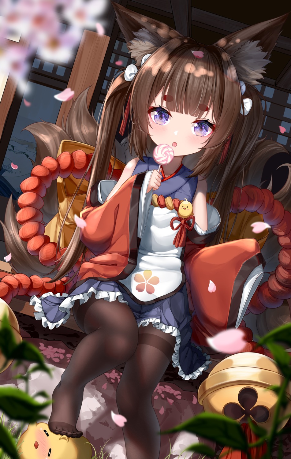 amagi-chan_(azur_lane) amagi_(azur_lane) animal_ears azur_lane denfunsan feet japanese_clothes kitsune manjuu_(azur_lane) pantyhose tail