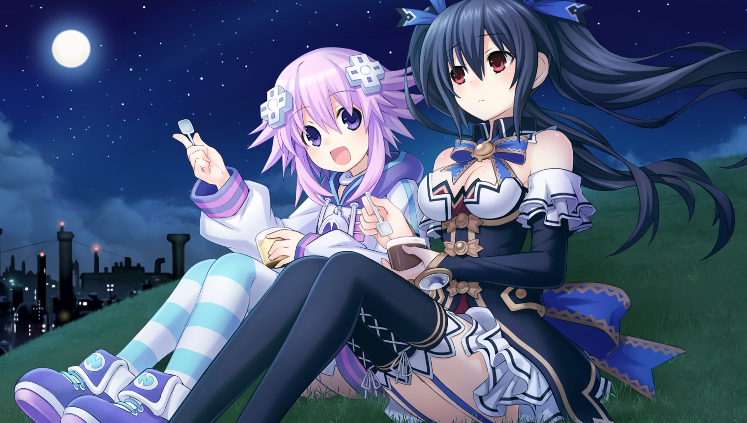 choujigen_game_neptune cleavage dress neptune noire stockings thighhighs tsunako