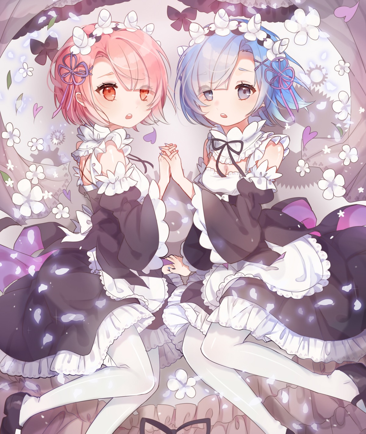 cleavage herb_(artist) maid pantyhose ram_(re_zero) re_zero_kara_hajimeru_isekai_seikatsu rem_(re_zero)