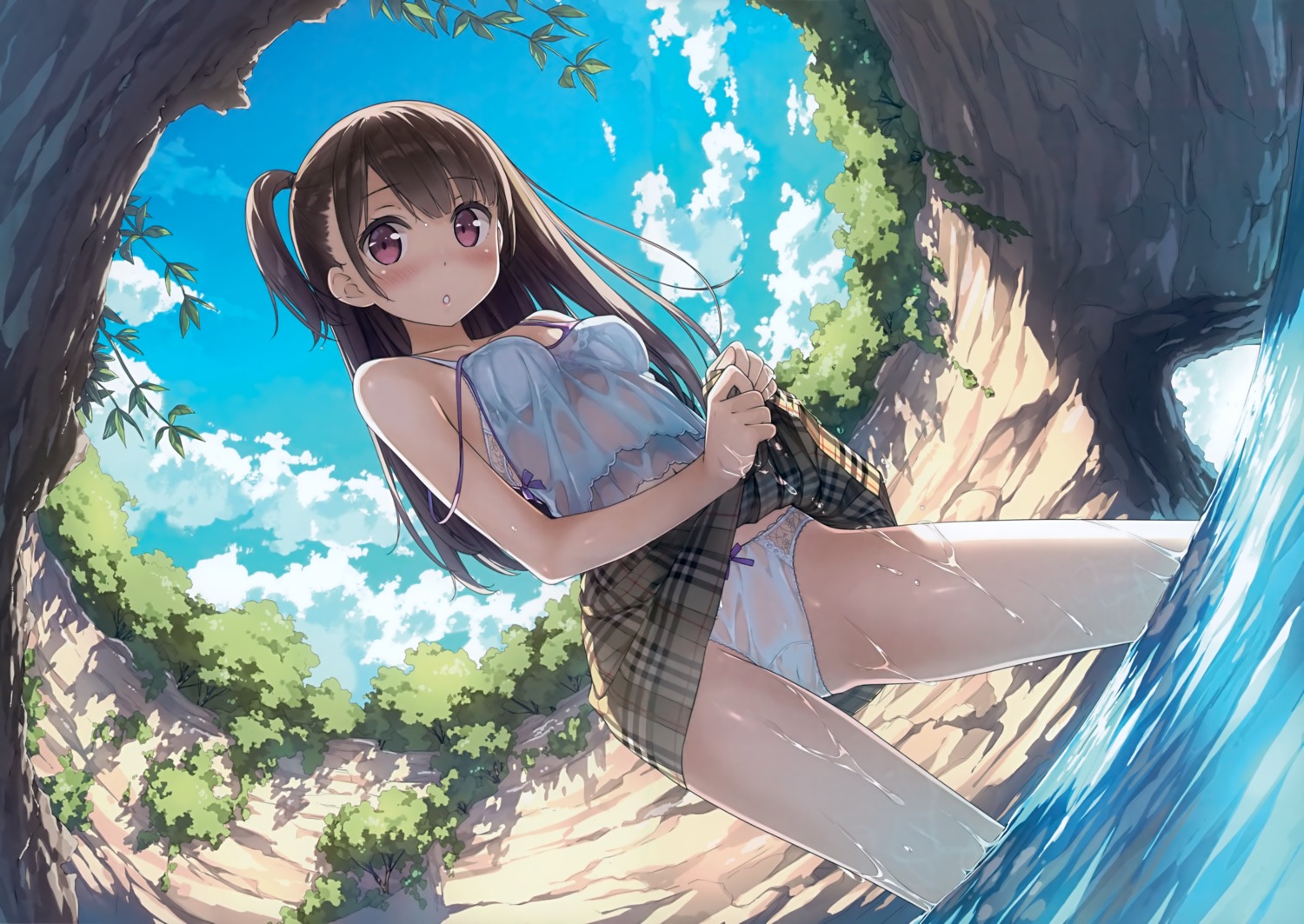 5_nenme_no_houkago bra kantoku pantsu see_through skirt_lift wet wet_clothes