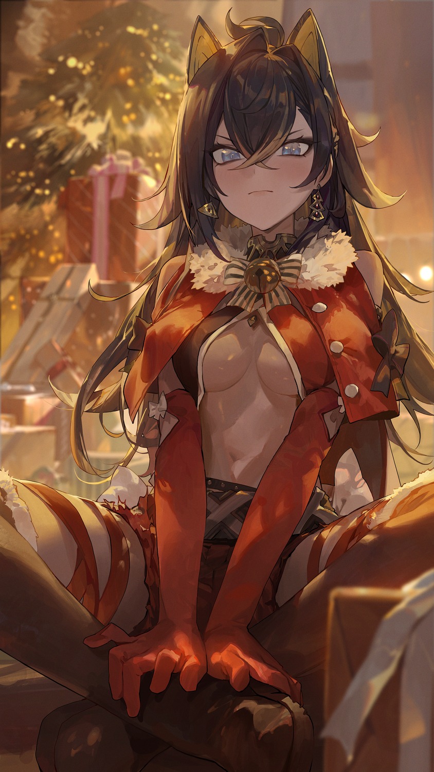 christmas dehya genshin_impact mossi no_bra thighhighs