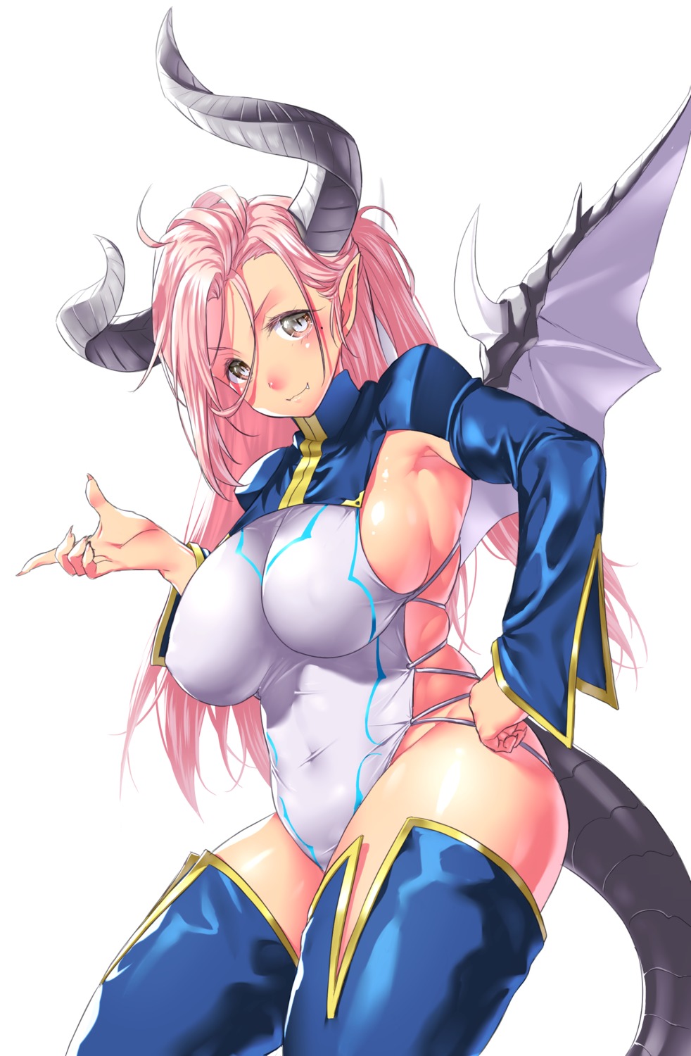 erect_nipples horns leotard no_bra onsoku_inu pointy_ears tail thighhighs wings