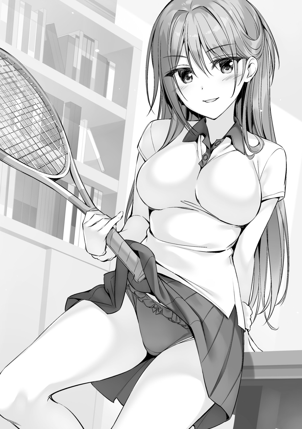 boku_no_kanojo_sensei fujiki_maka monochrome oryou pantsu skirt_lift tennis uniform