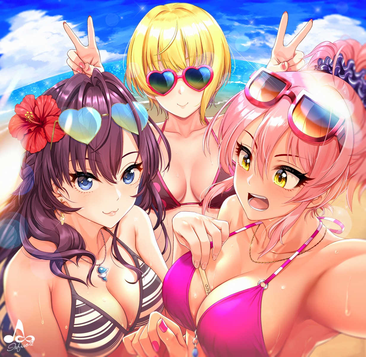 bikini cleavage ichinose_shiki infinote jougasaki_mika megane miyamoto_frederica swimsuits the_idolm@ster the_idolm@ster_cinderella_girls