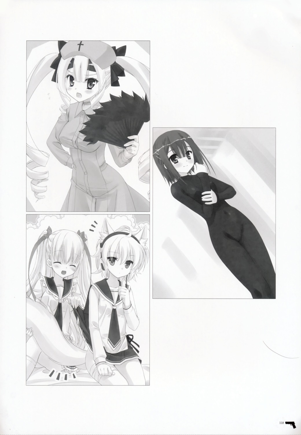 bodysuit hidan_no_aria hilda_tepes kobuichi mine_riko monochrome seifuku tooyama_kaname yada_reki