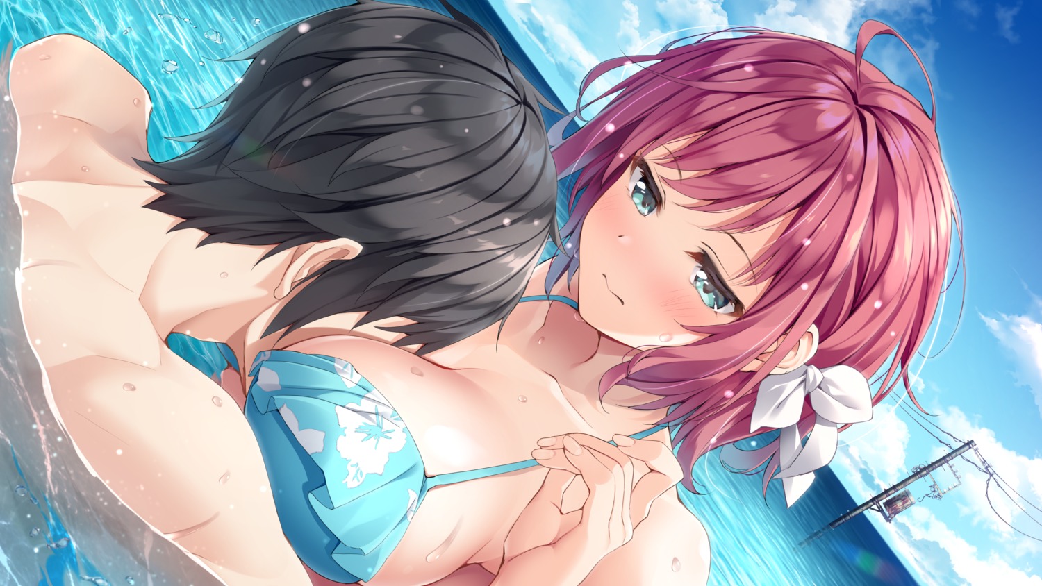 aniplex.exe atri_-my_dear_moments- bikini_top breast_hold cleavage game_cg ikaruga_natsuki kamishiro_minamo motoyon swimsuits wet