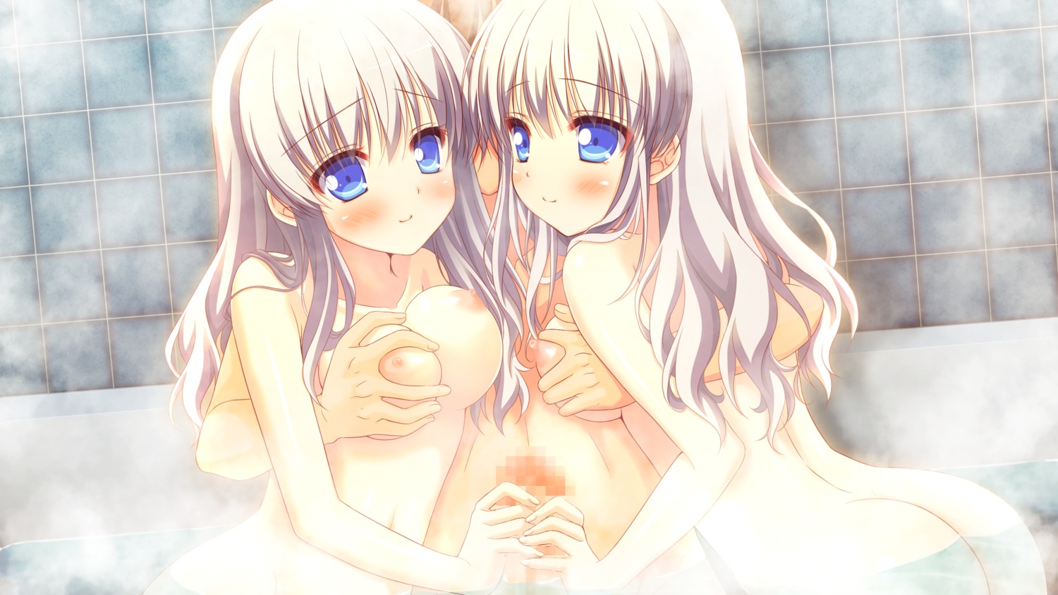 alcot bathing breast_grab censored clover_day's game_cg kagami_hekiru kagami_hikaru naked narumi_yuu nipples penis wet