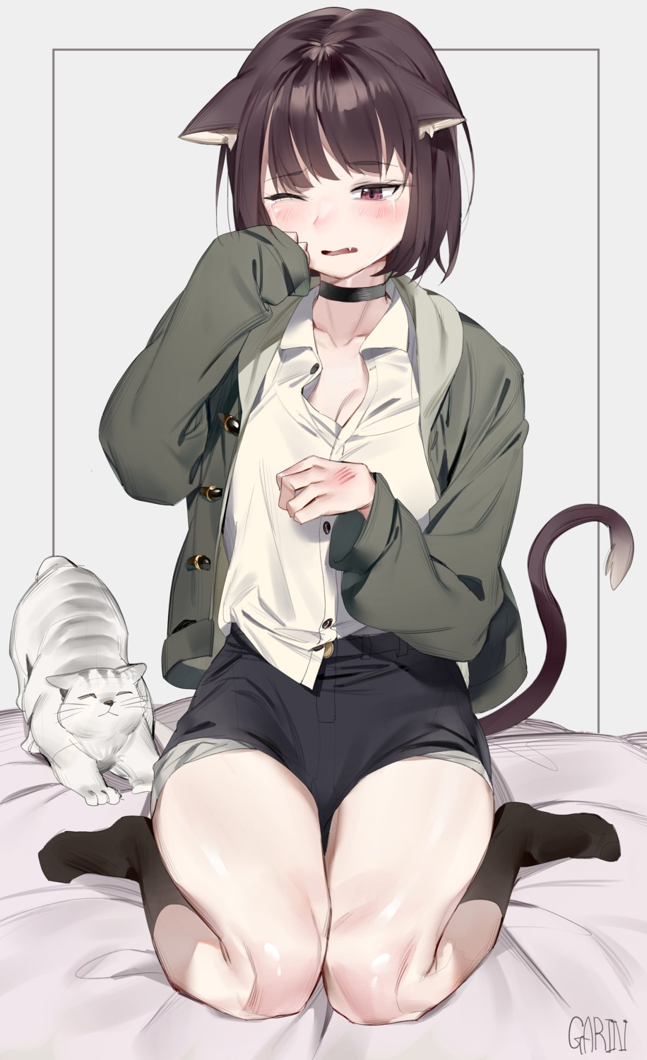 animal_ears cleavage dress_shirt garin neko nekomimi tail