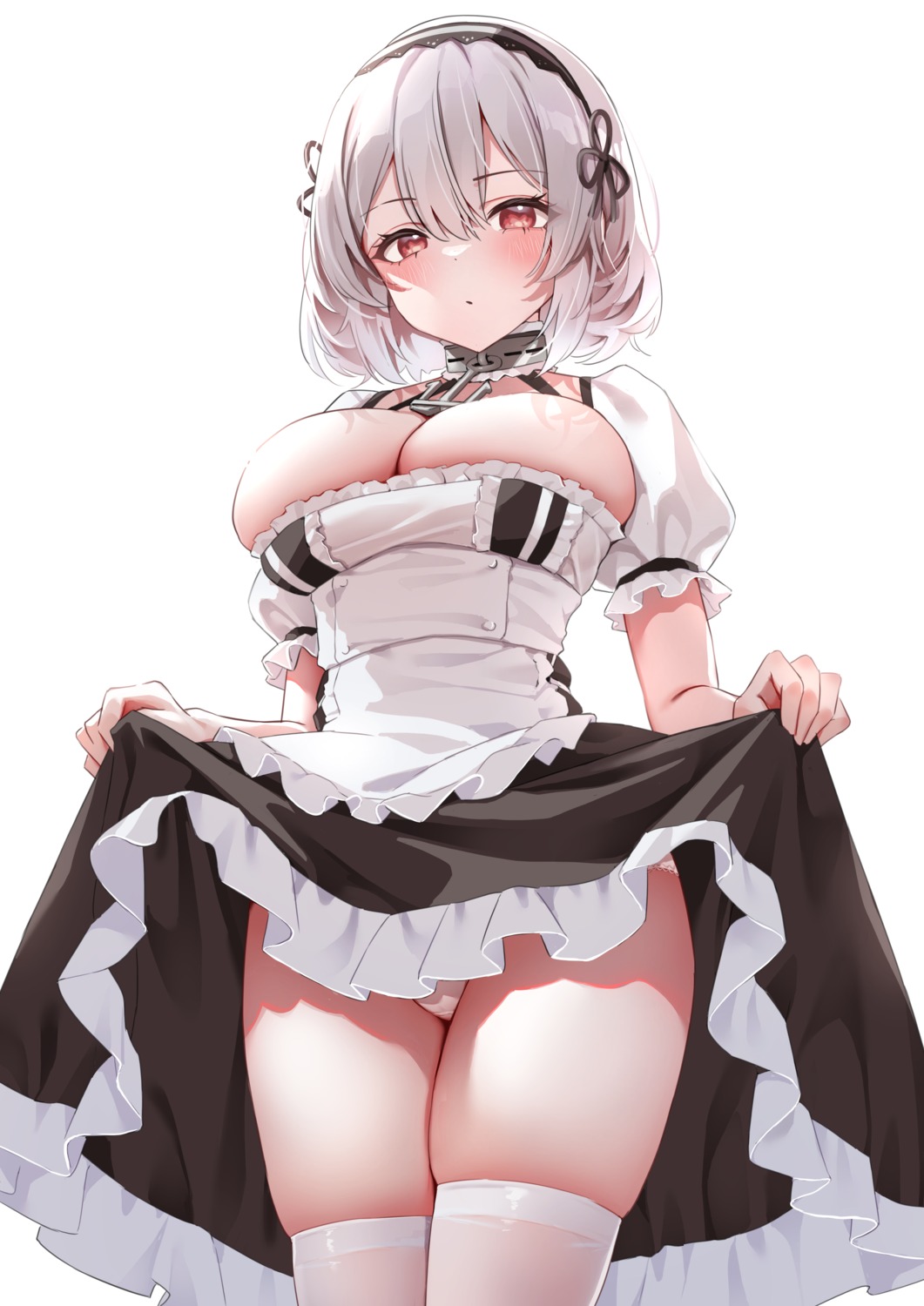 azur_lane classic_(zildjian33) maid no_bra pantsu sirius_(azur_lane) skirt_lift thighhighs