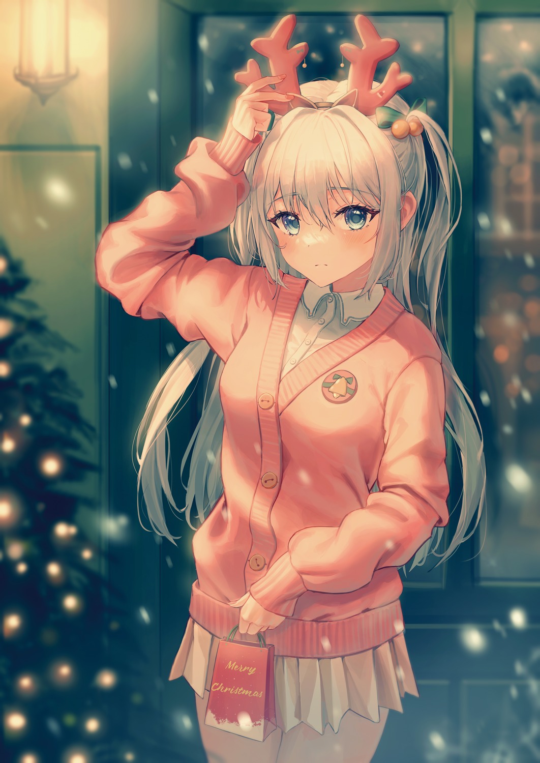 animal_ears christmas horns kustaru seifuku sweater