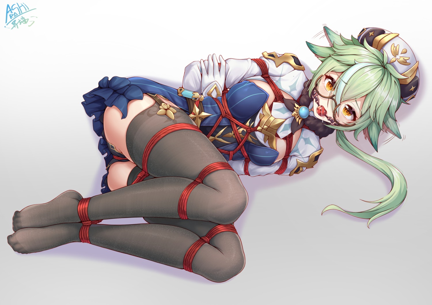 animal_ears bondage genshin_impact megane stockings sucrose thighhighs yiduan_zhu