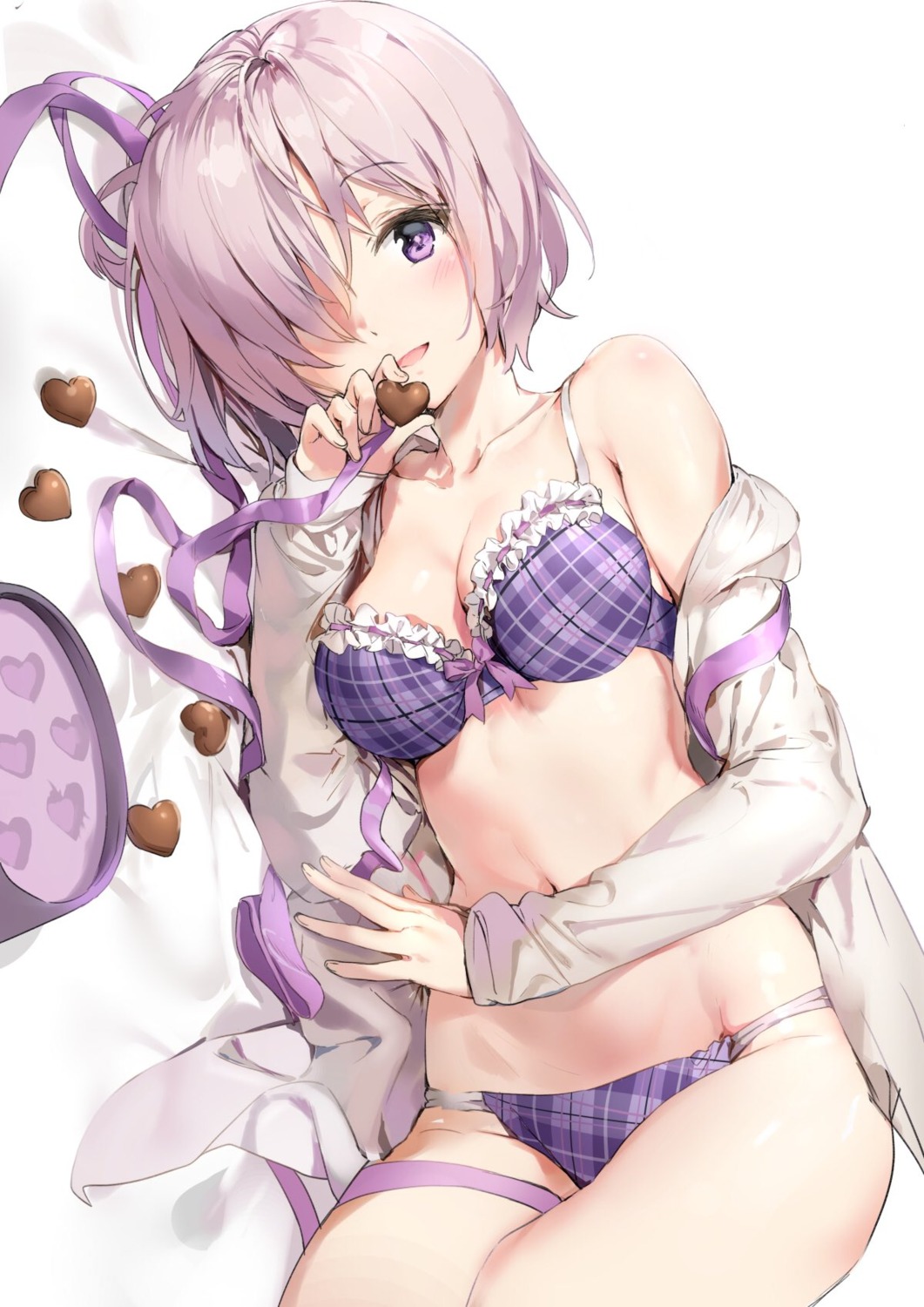 anmi bra breast_hold cleavage fate/grand_order mash_kyrielight open_shirt pantsu