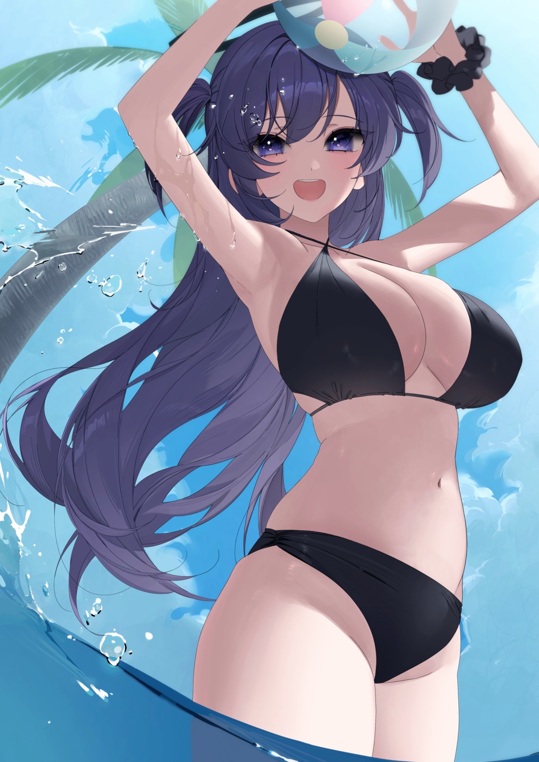 bikini blue_archive halo hayase_yuuka myao_(o3o333) swimsuits thong wet