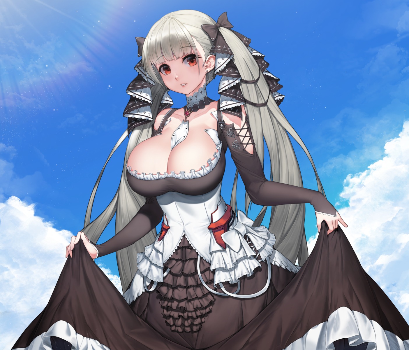 azur_lane formidable_(azur_lane) gothic_lolita lolita_fashion maid morung no_bra skirt_lift