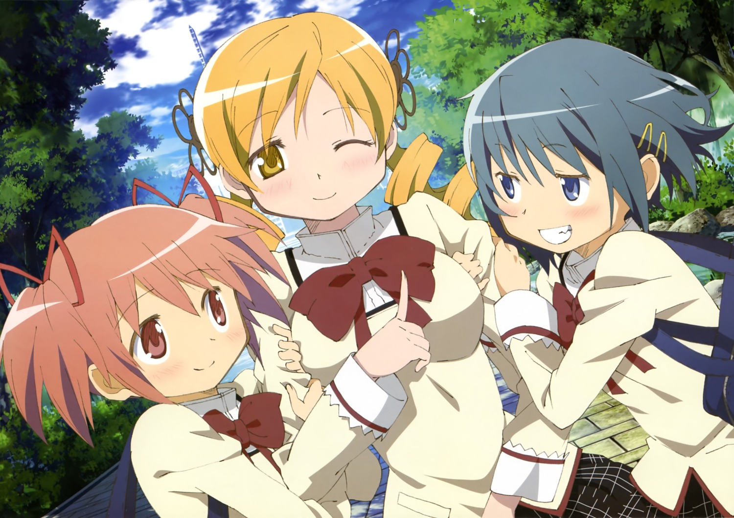 kaname_madoka mahou_shoujo_madoka_magica matsumoto_genki miki_sayaka seifuku tomoe_mami