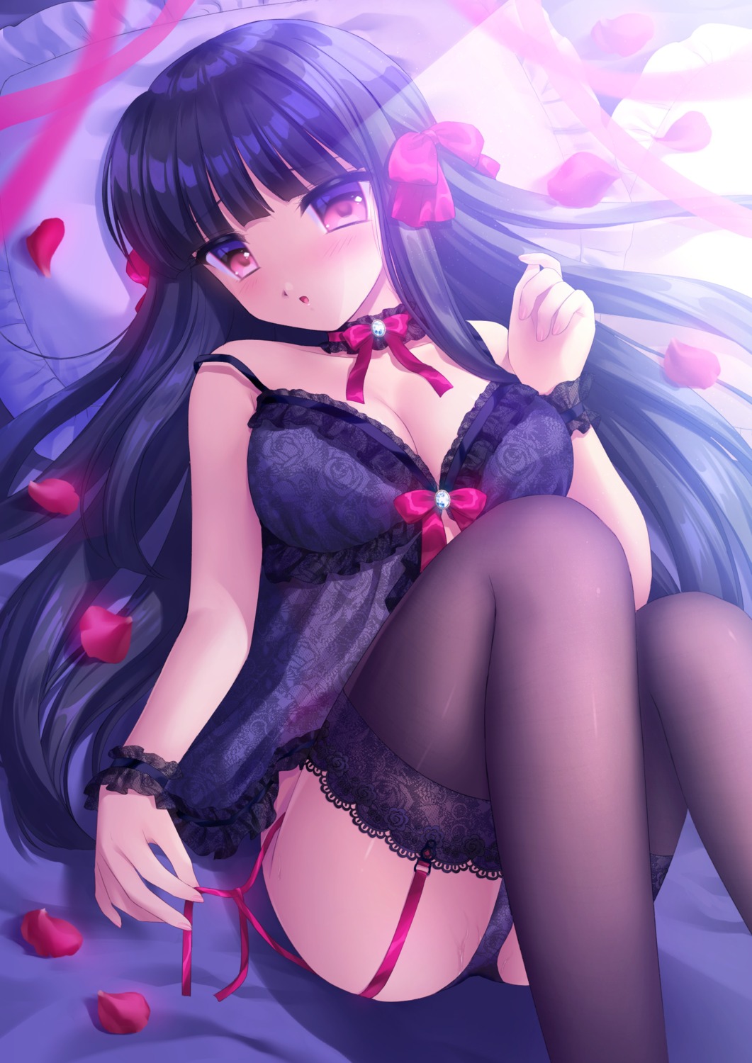 beniko_suzumi cleavage lingerie no_bra pantsu see_through stockings string_panties thighhighs undressing