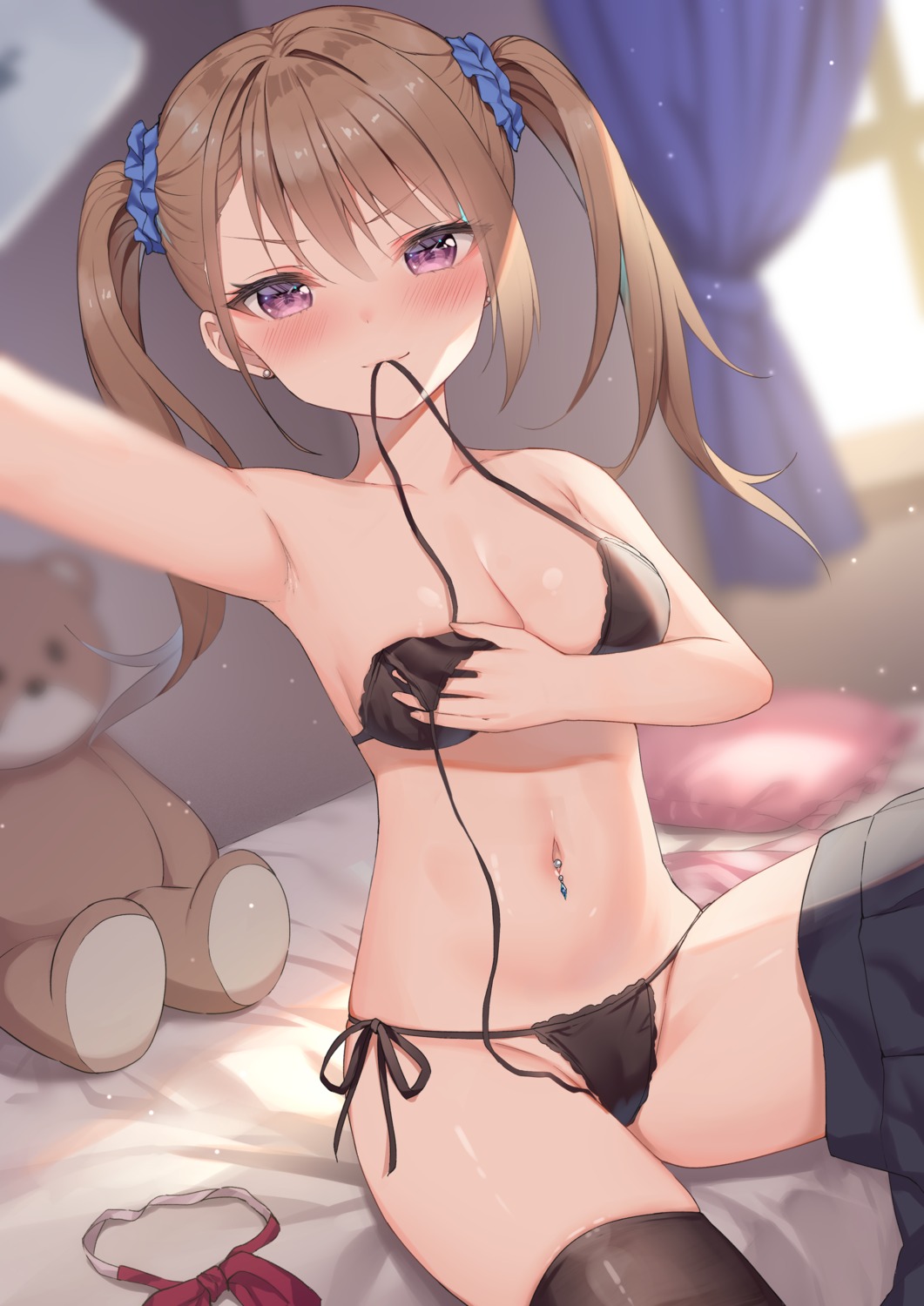 alexmaster bra breast_hold pantsu seifuku selfie string_panties thighhighs undressing