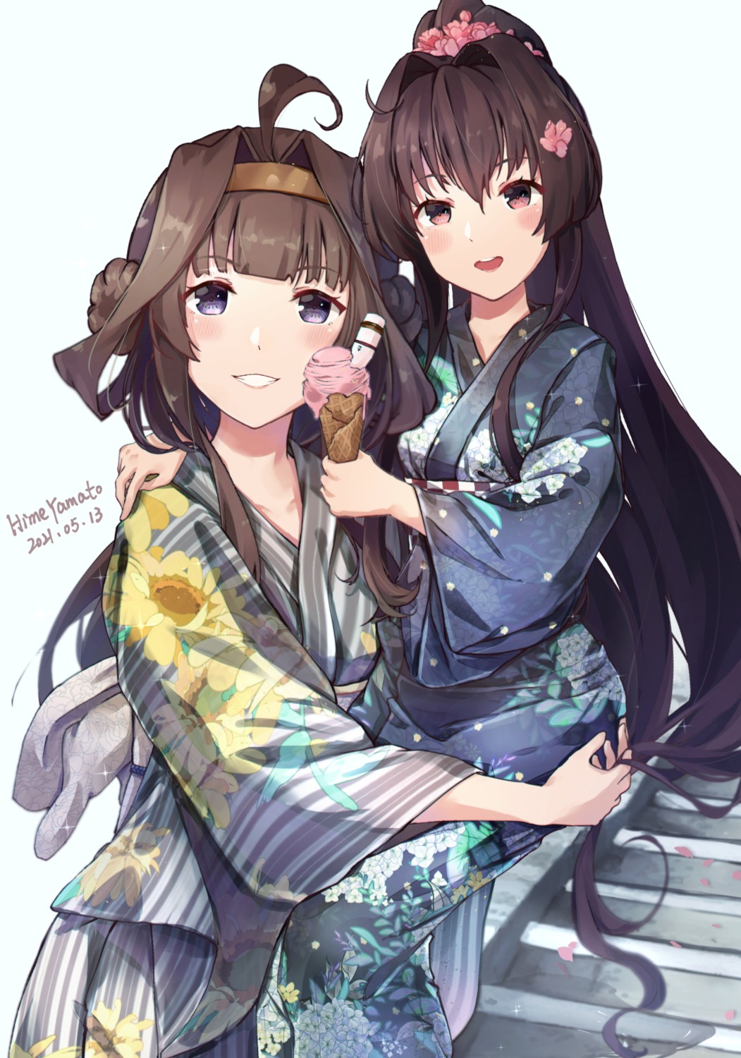 himeyamato kantai_collection kongou_(kancolle) yamato_(kancolle) yukata