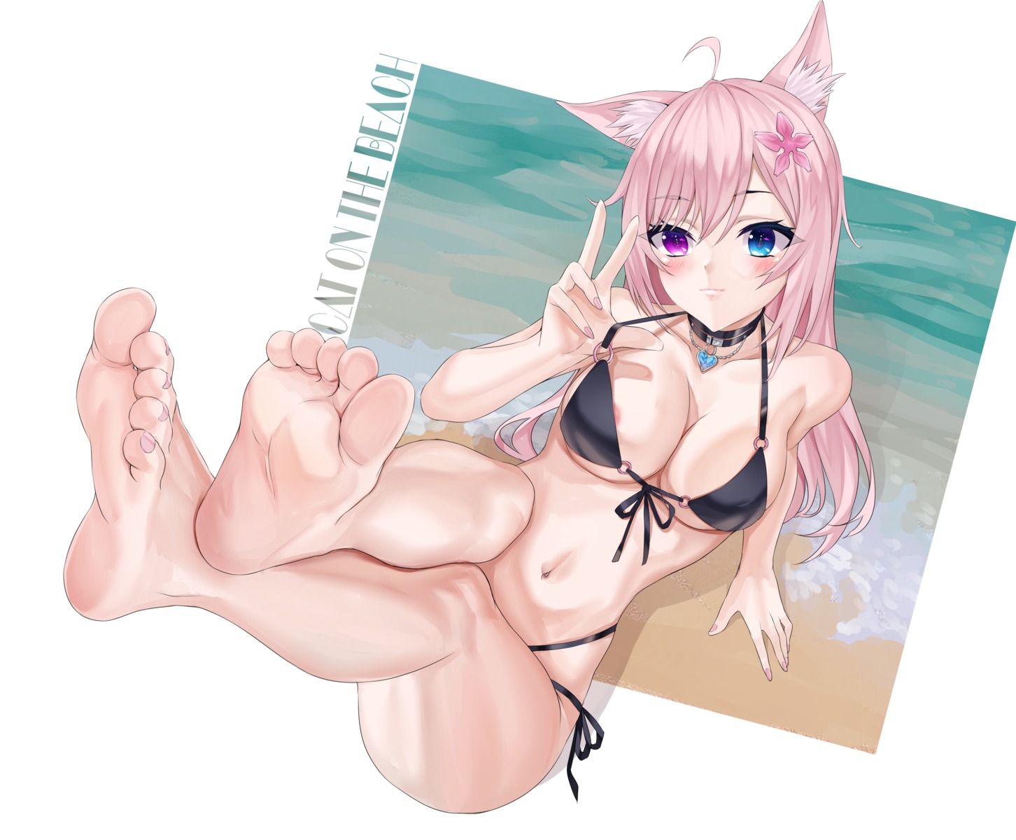 animal_ears areola bikini feet heterochromia nekomimi swimsuits undressing xo_(xo17800108)