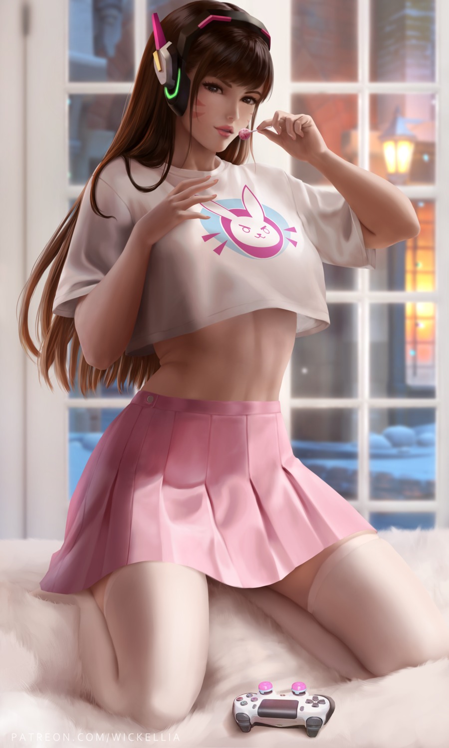 d.va headphones overwatch see_through thighhighs wickellia