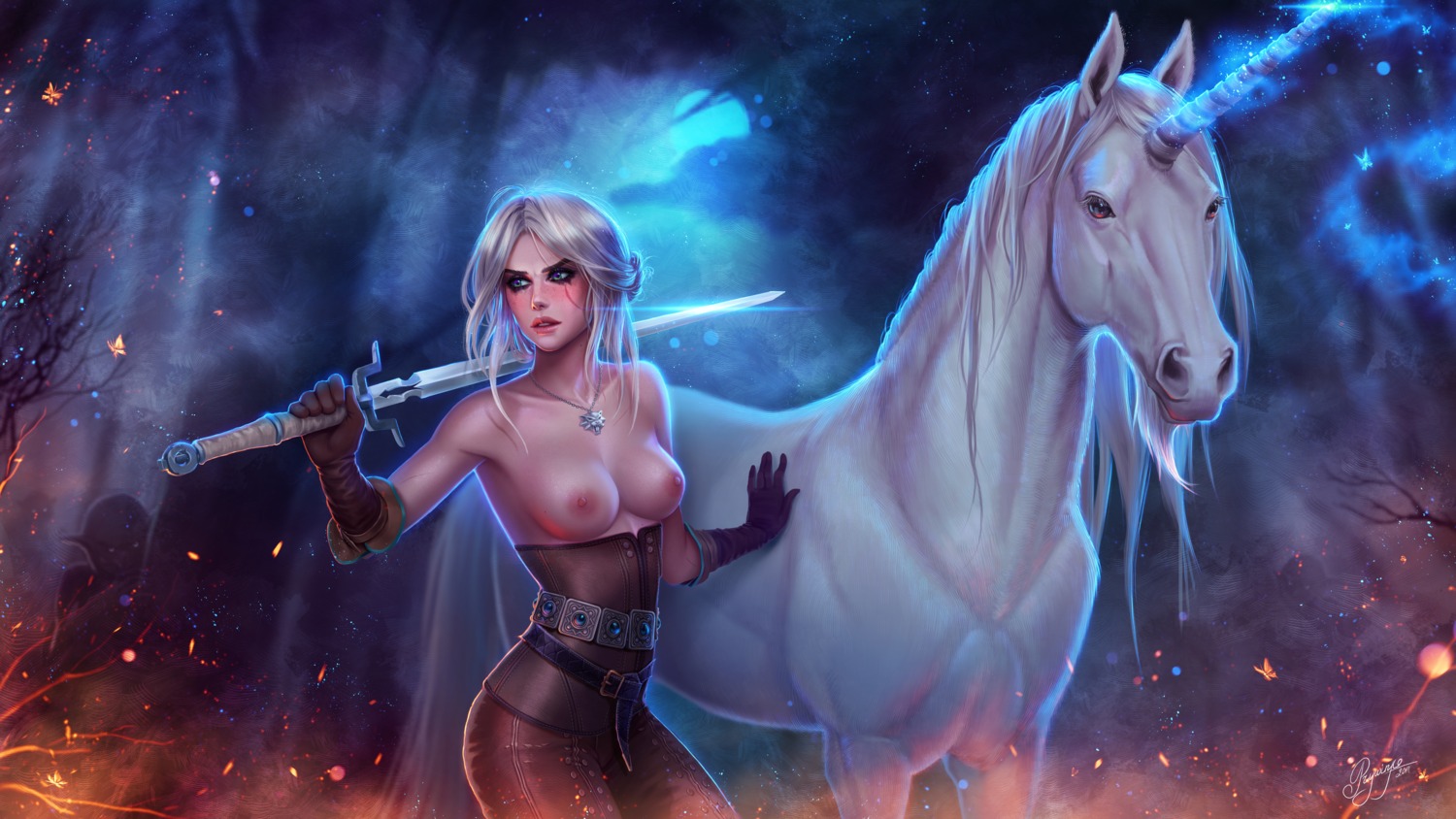 ciri nipples prywinko sword the_witcher the_witcher_3 topless