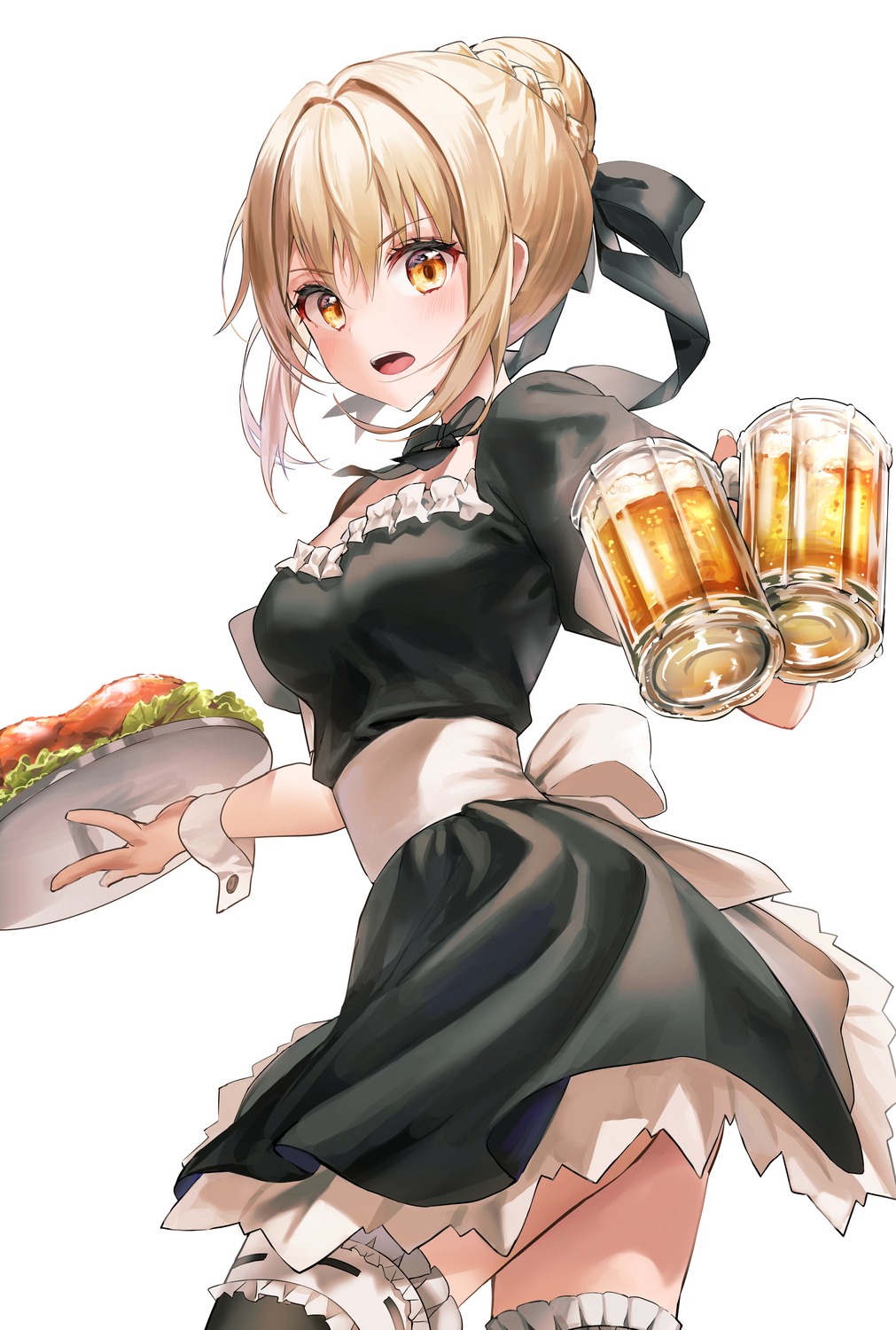 fate/grand_order fate/stay_night maid nagul saber saber_alter thighhighs waitress