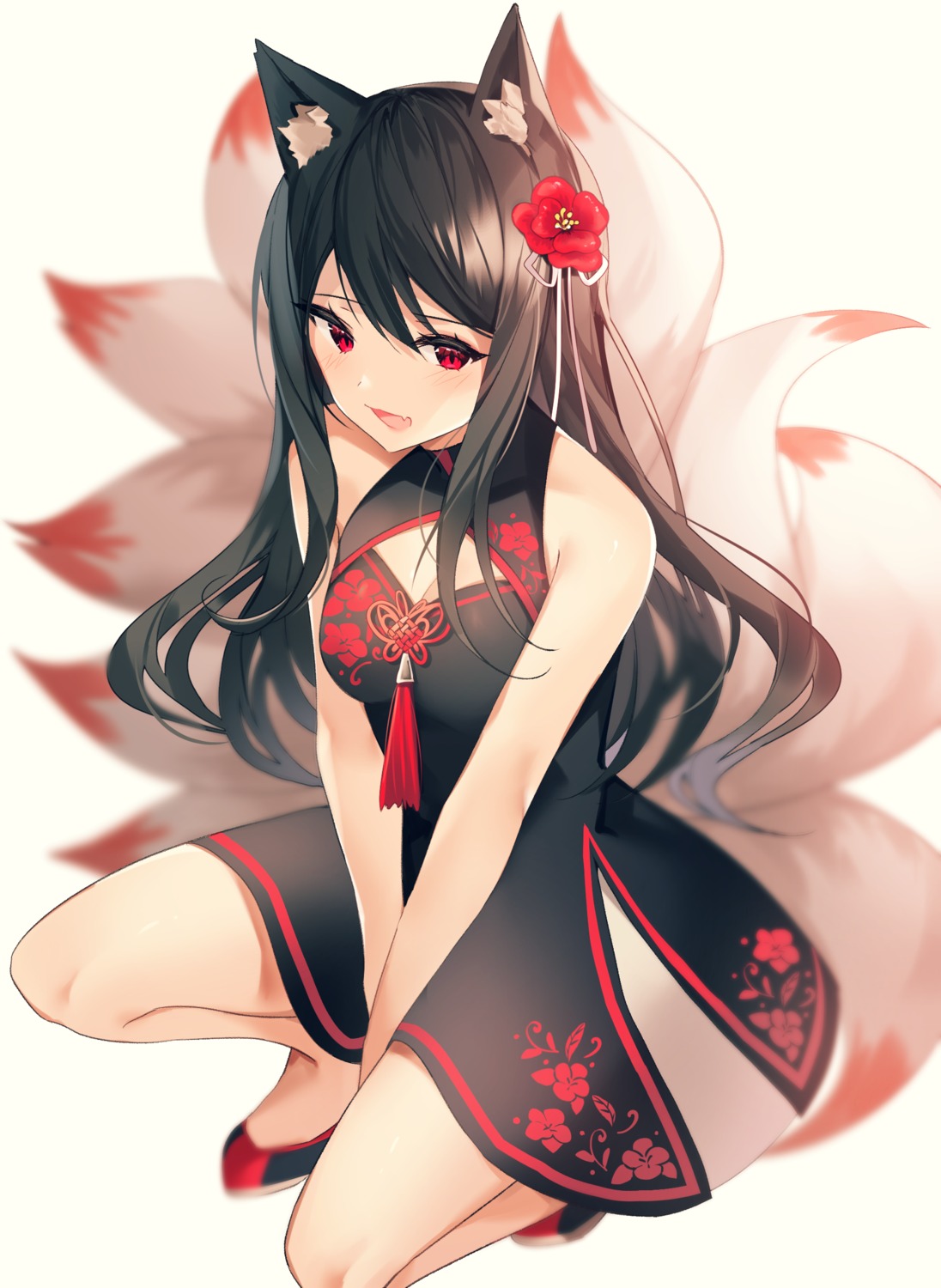 animal_ears asian_clothes cleavage kitsune skirt_lift tail yuhi_(hssh_6)