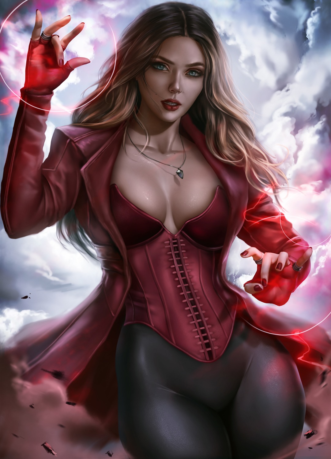 cleavage corset logan_cure marvel no_bra pantyhose scarlet_witch x-men