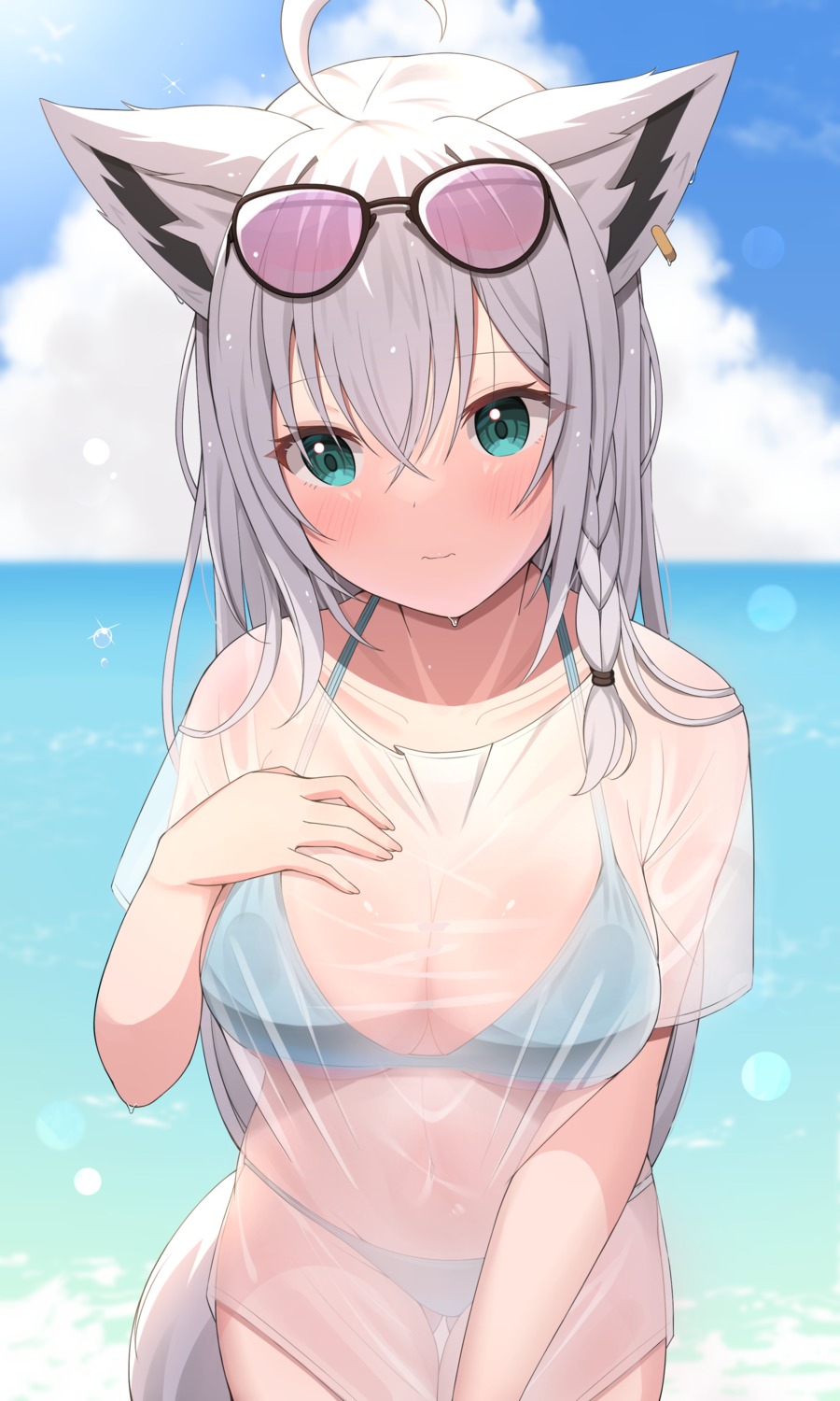 animal_ears bikini hololive hololive_gamers kitsune megane see_through shirakami_fubuki starfox1015 swimsuits tail