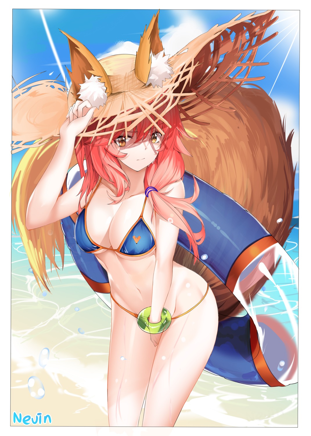 animal_ears bikini fate/grand_order kitsune nevin_(flyskying) swimsuits tail tamamo_no_mae wet
