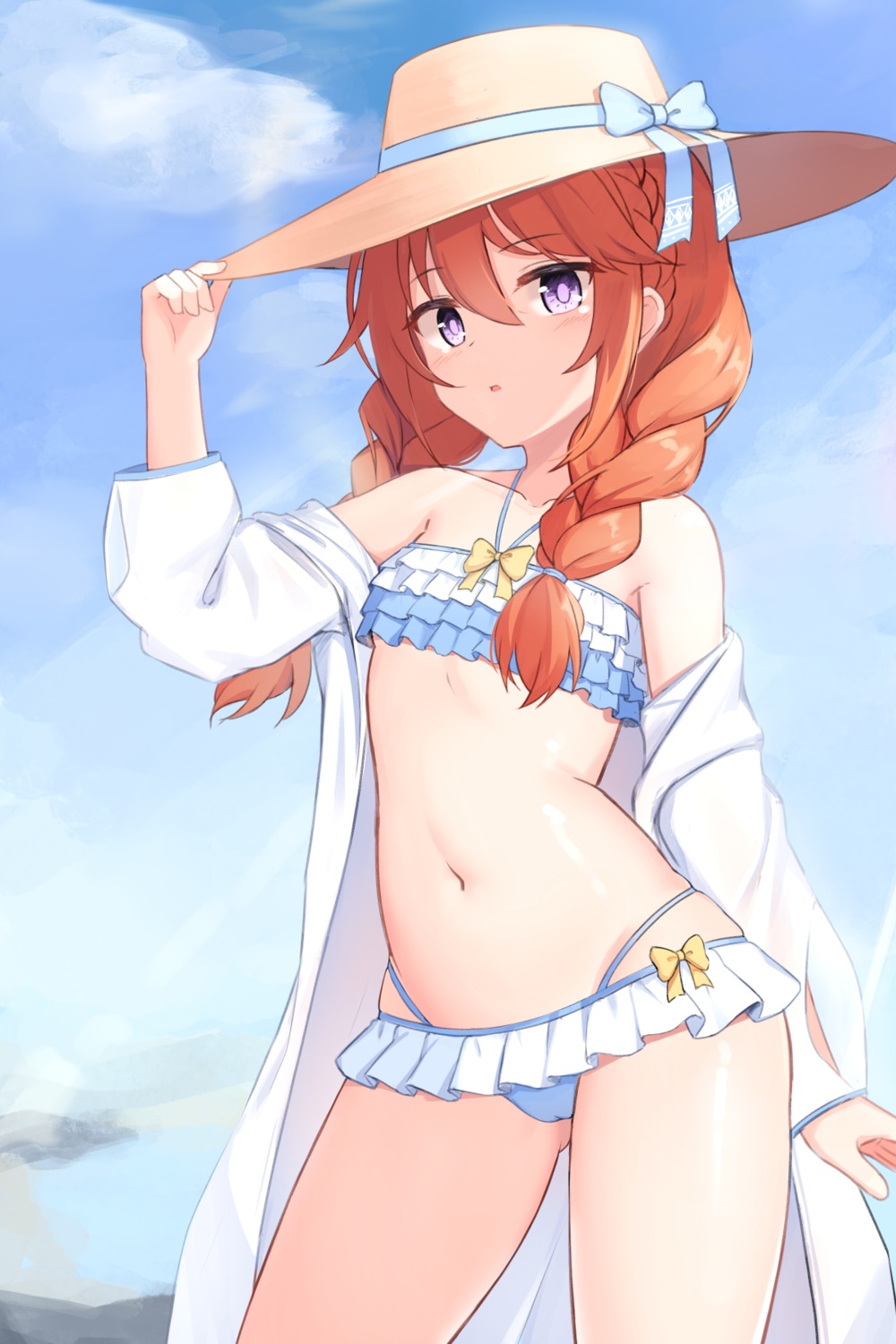 bikini cameltoe cp00 loli open_shirt princess_connect princess_connect!_re:dive shingyouji_yuni swimsuits