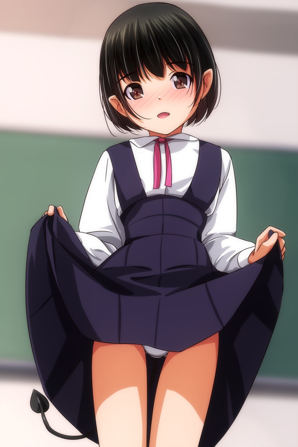 loli matsunaga_kouyou pantsu pointy_ears seifuku skirt_lift tail