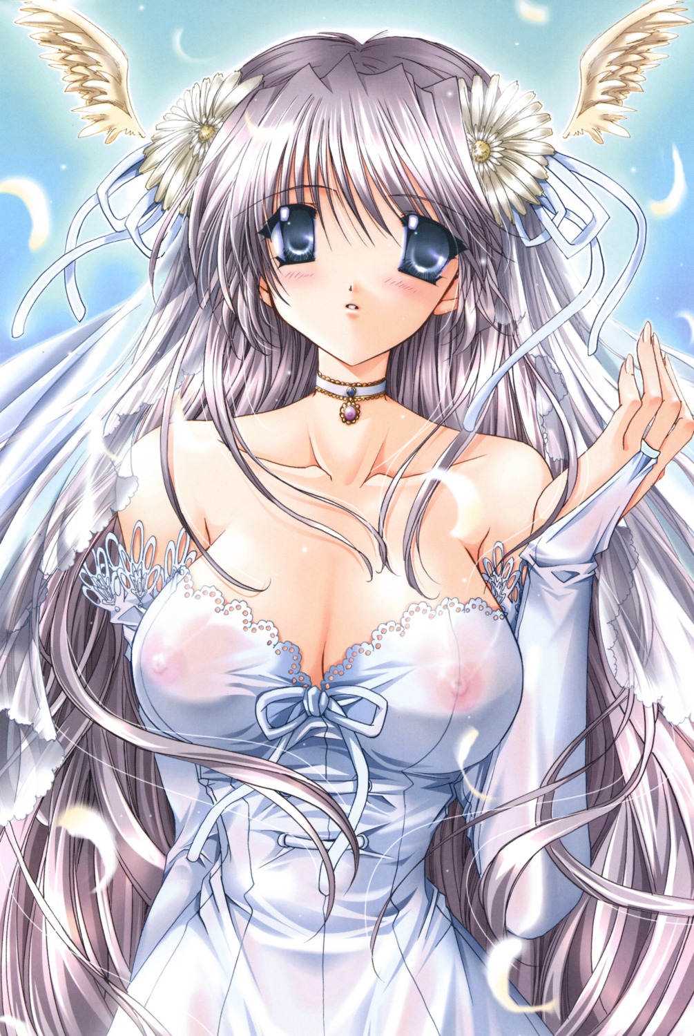 cleavage dress nipples ryuuga_shou see_through wedding_dress