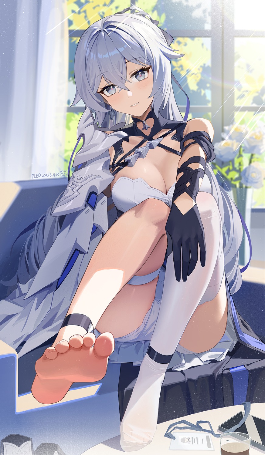 armor benghuai_xueyuan bronya_zaychik feet fled garter honkai_impact no_bra thighhighs