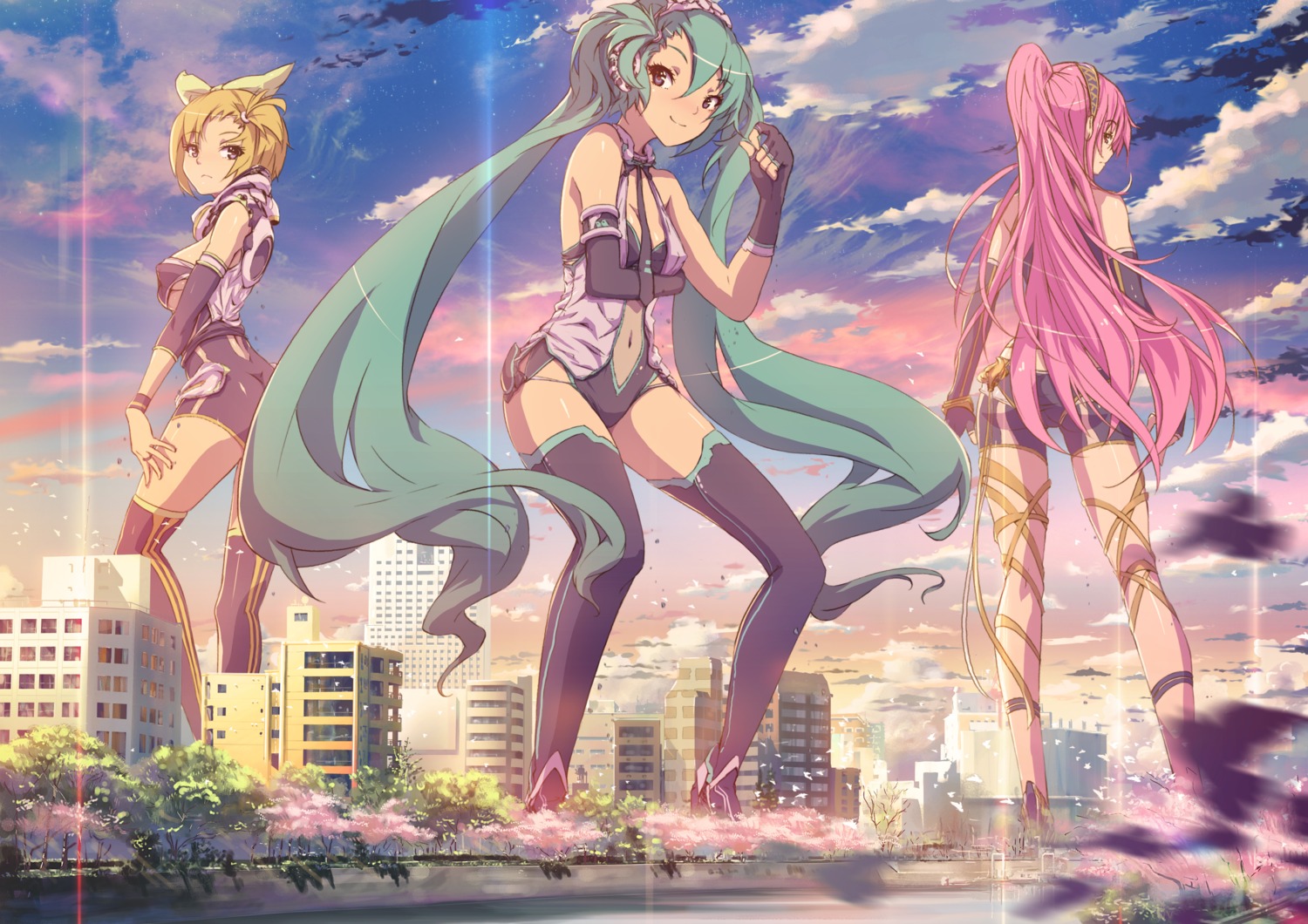 hatsune_miku icechou kagamine_rin megurine_luka thighhighs vocaloid