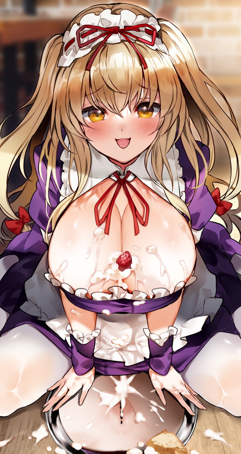 censored cream ken_(coffee_michikusa) maid no_bra nopan open_shirt pantyhose pussy skirt_lift touhou yakumo_yukari