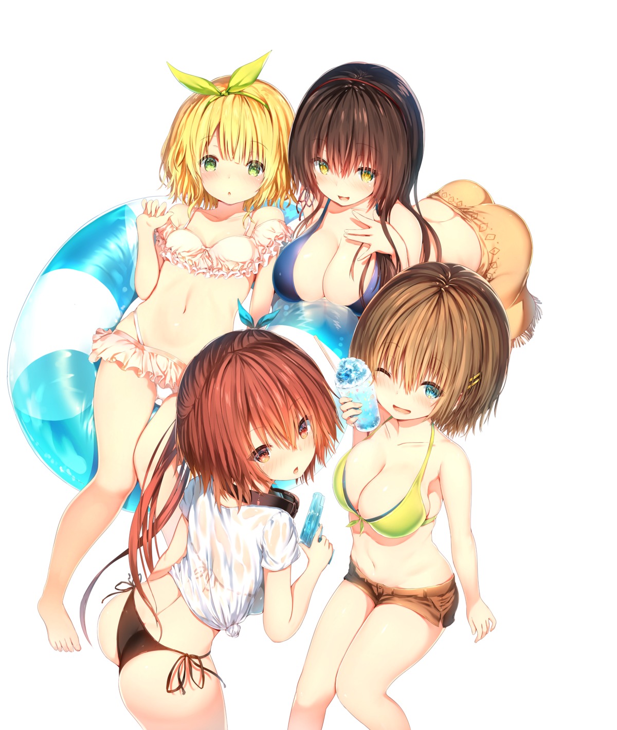 ass bikini bikini_top cleavage kawaikereba_hentai_demo_suki_ni_natte_kuremasu_ka? kiryuu_mizuha koga_yuika nanjou_mao see_through sune_(mugendai) swimsuits tokihara_sayuki wet_clothes