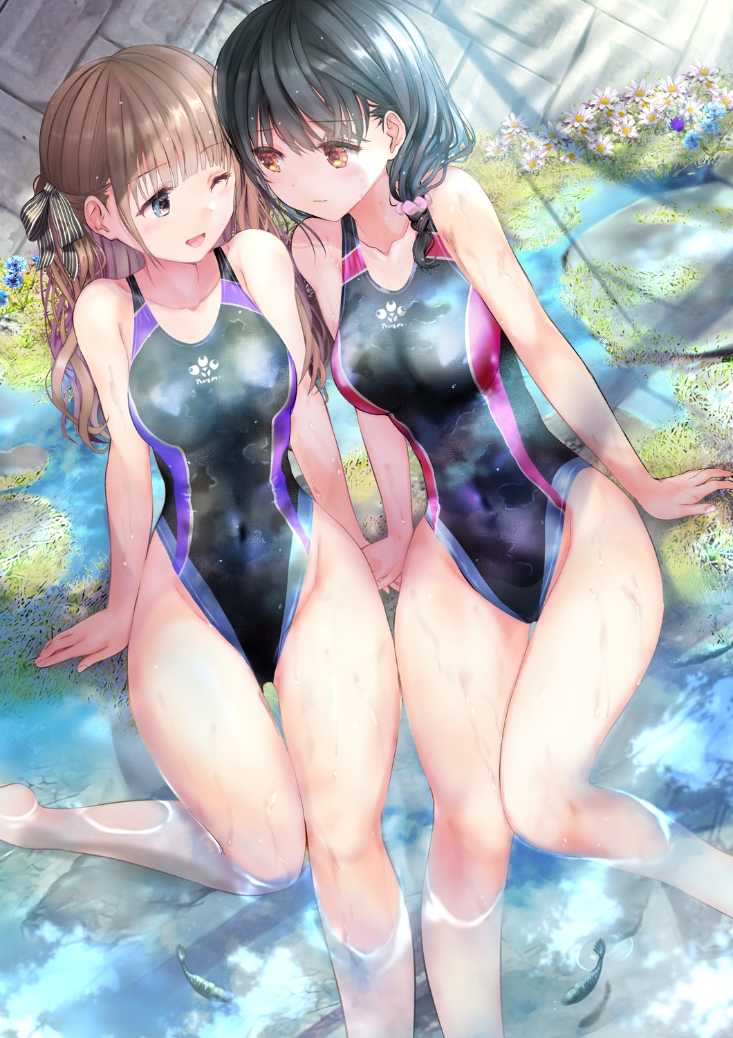ogata_tei swimsuits wet yuri