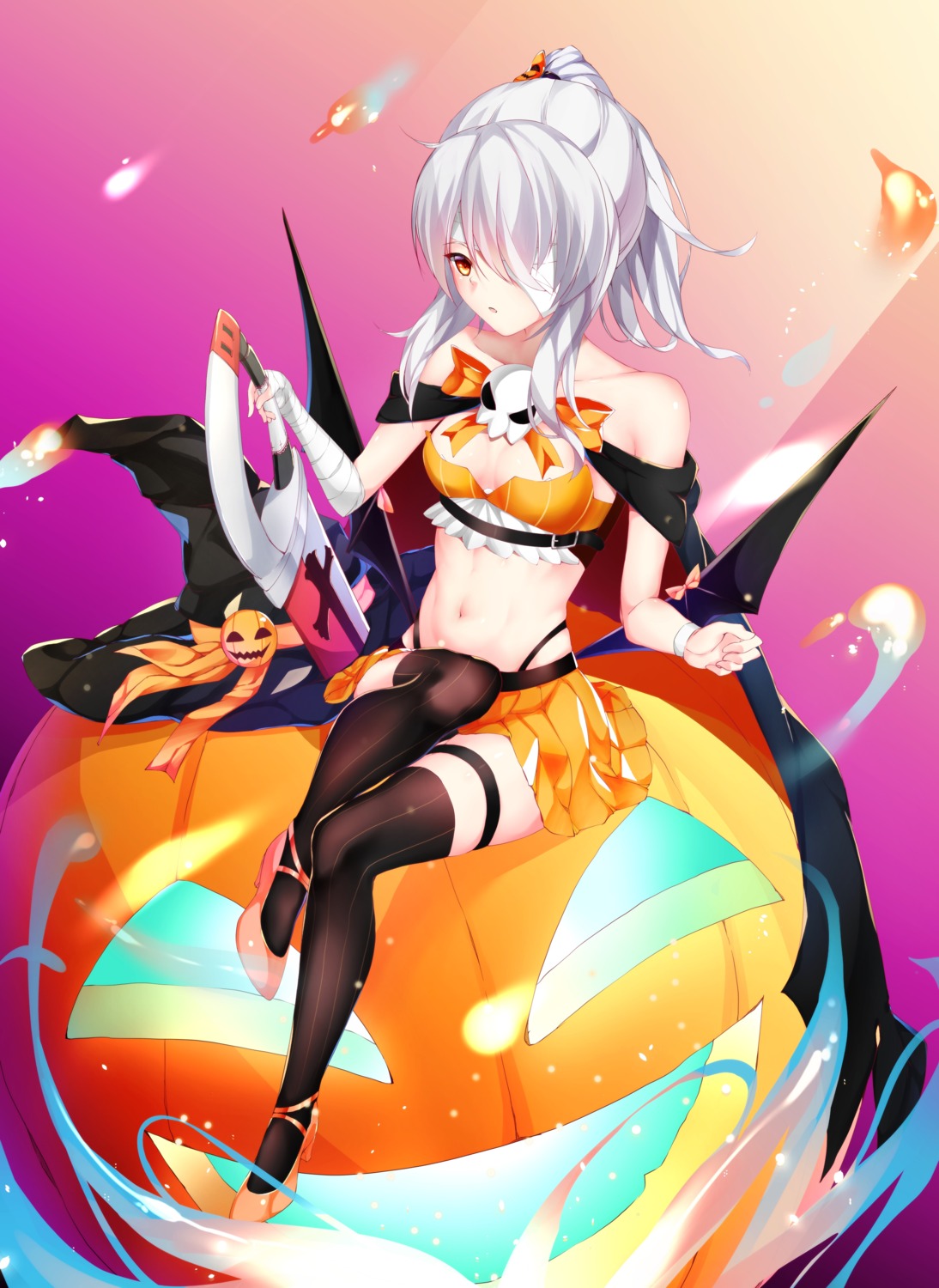 ayanami_(azur_lane) azur_lane bandages cleavage garter halloween heels kiiro1345 sword thighhighs wings