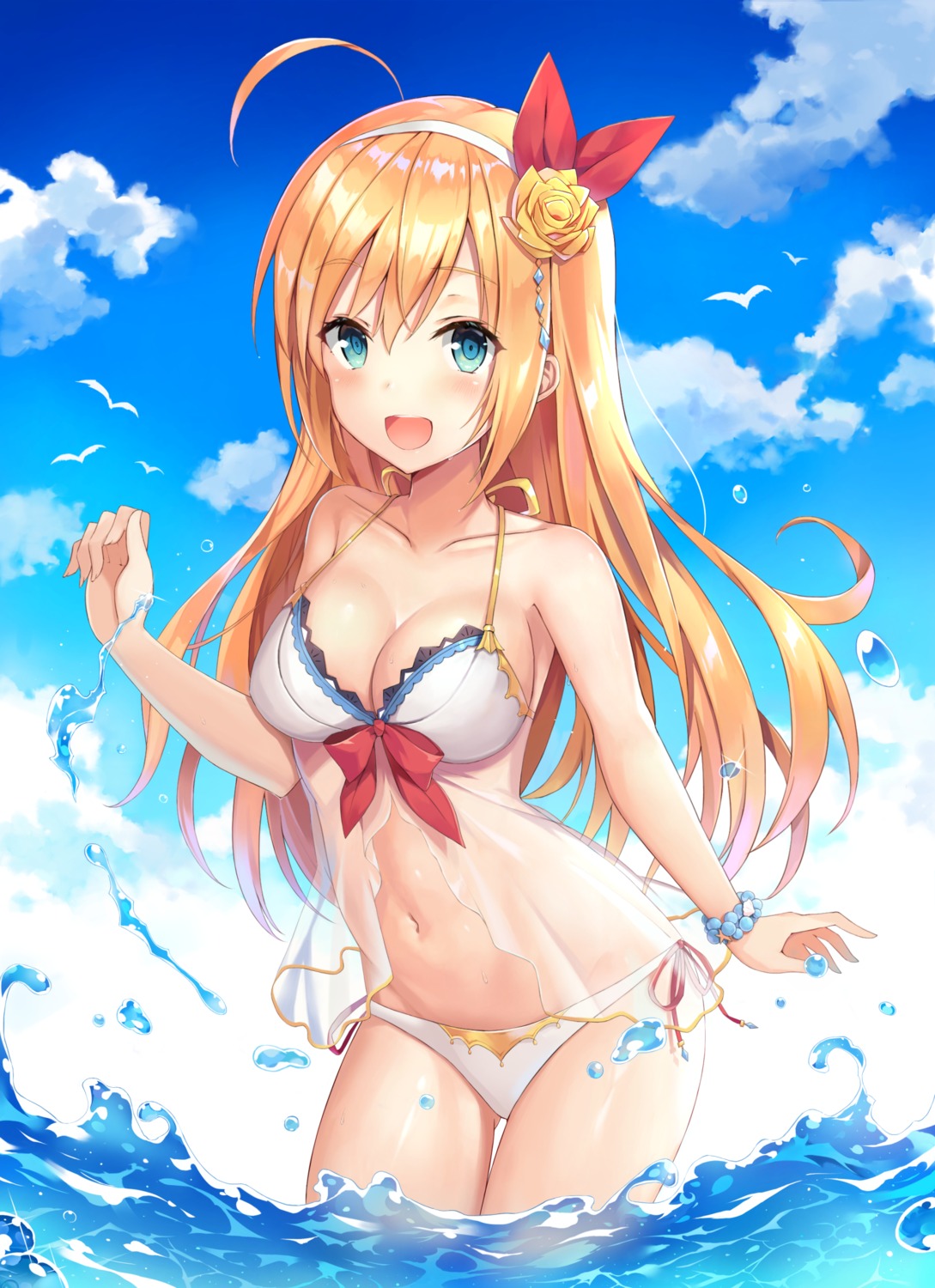 bikini cleavage jasony pecorine princess_connect princess_connect!_re:dive see_through swimsuits wet