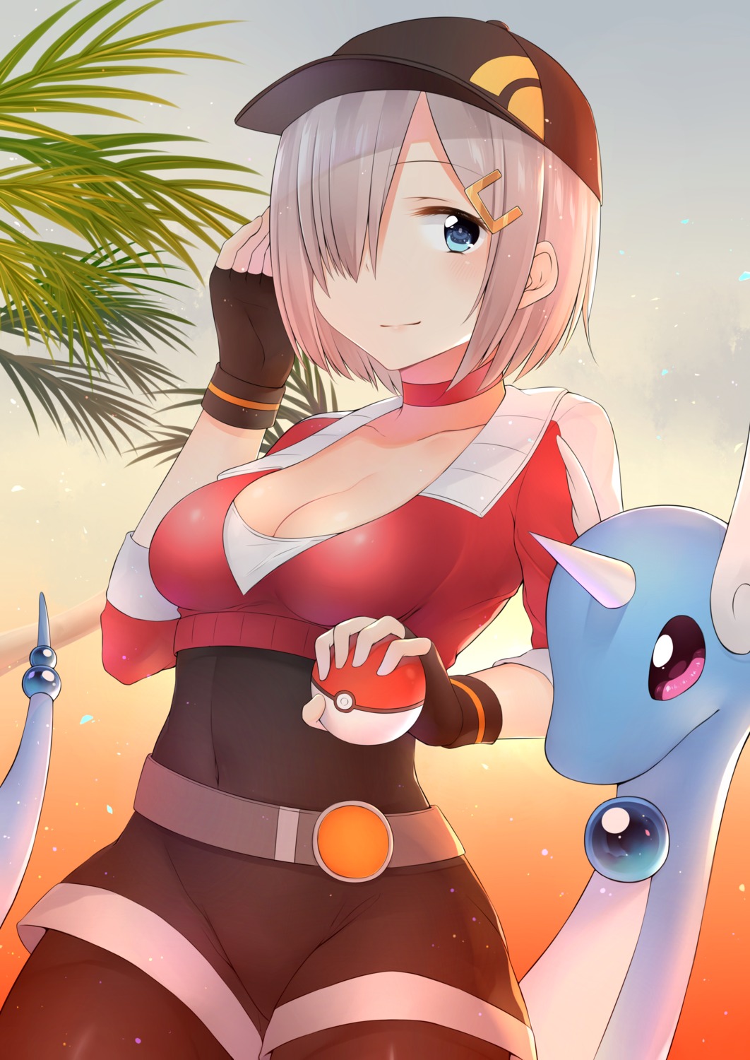 akky_(akimi1127) cleavage cosplay crossover dragonair hamakaze_(kancolle) kantai_collection pantyhose pokemon pokemon_go pokemon_trainer