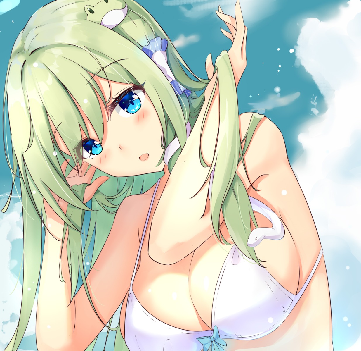 bikini_top cleavage diving_penguin kochiya_sanae swimsuits touhou