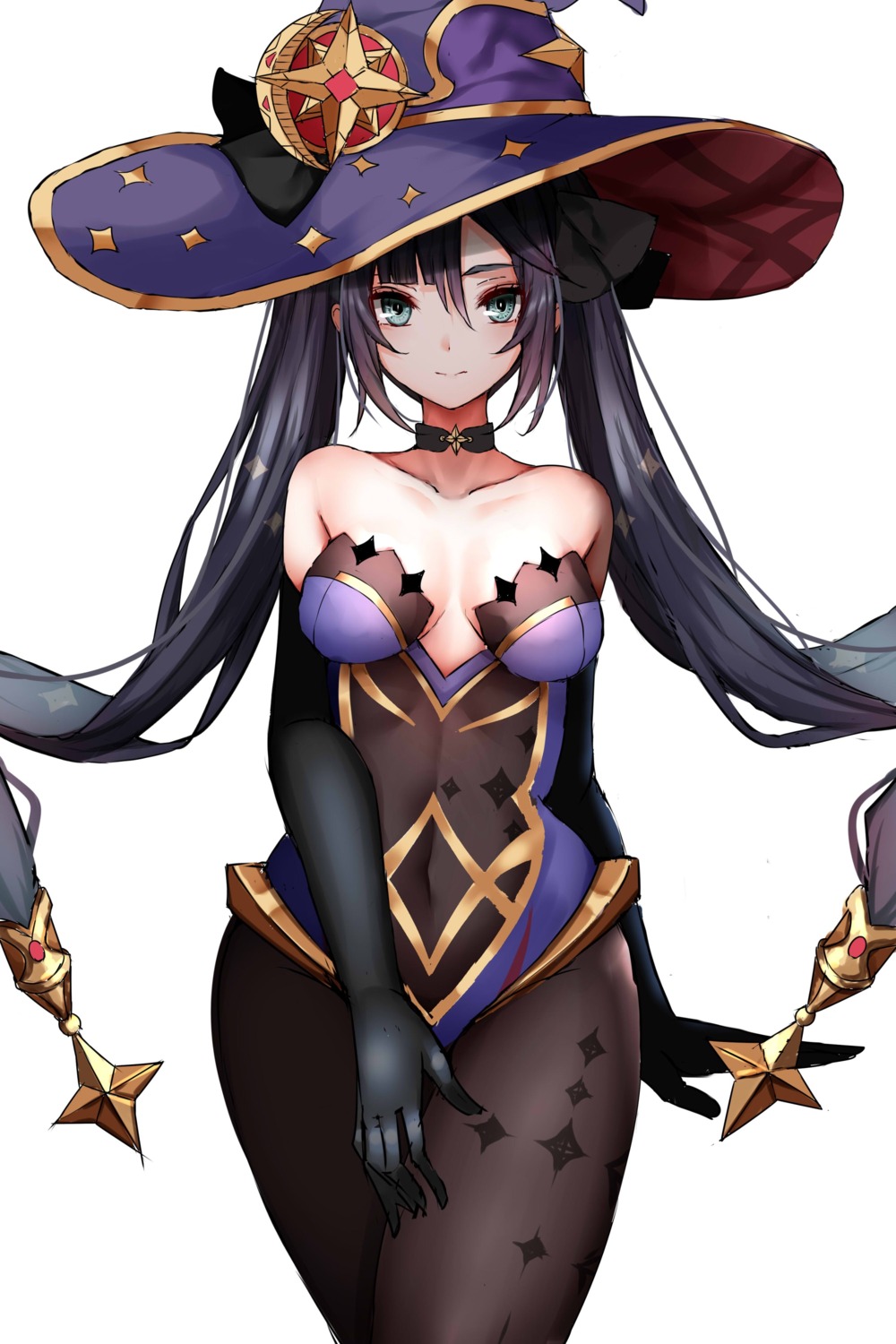 351_rane genshin_impact leotard mona_megistus no_bra pantyhose witch