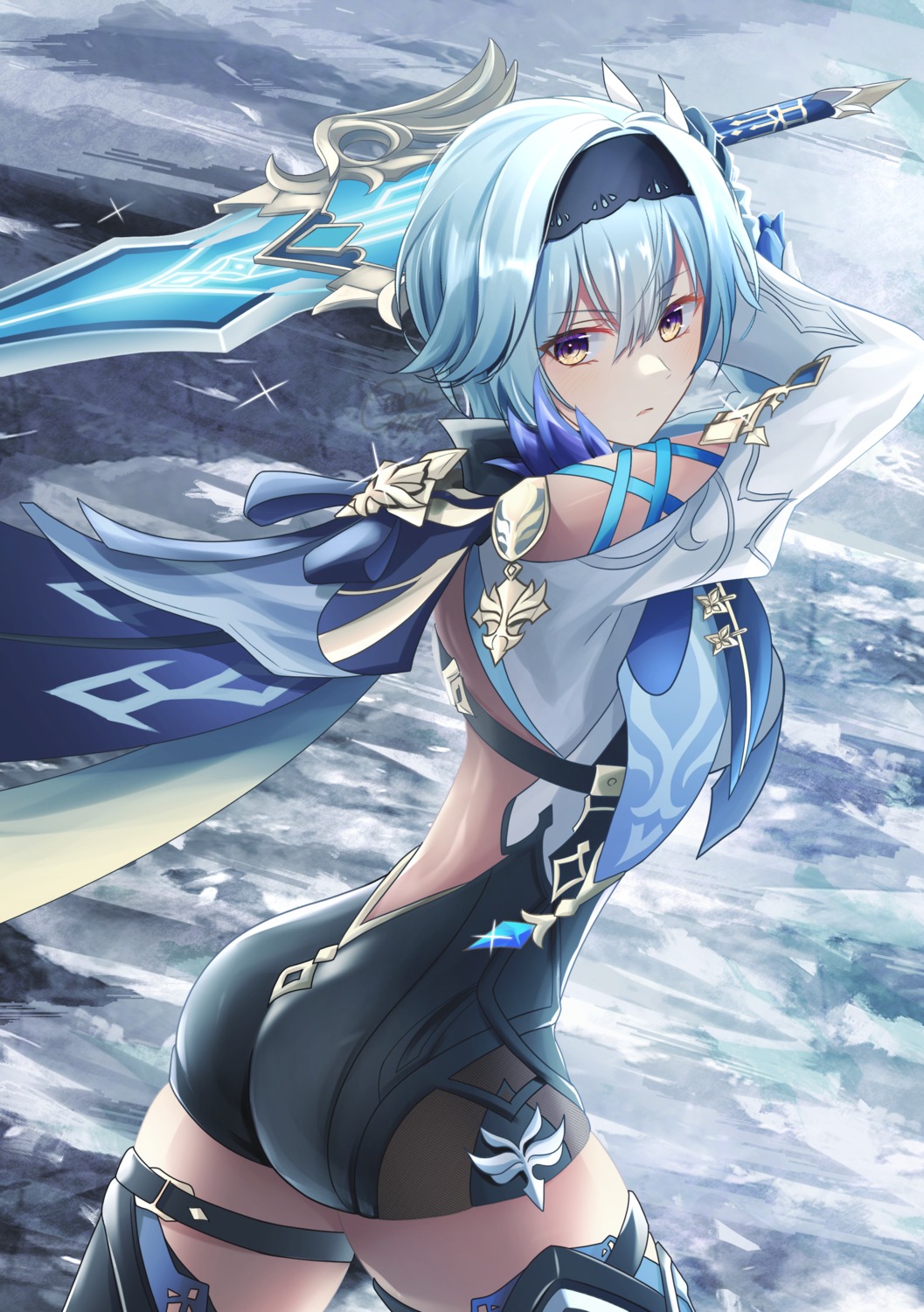 ass eula garter genshin_impact mon-chan no_bra sword thighhighs