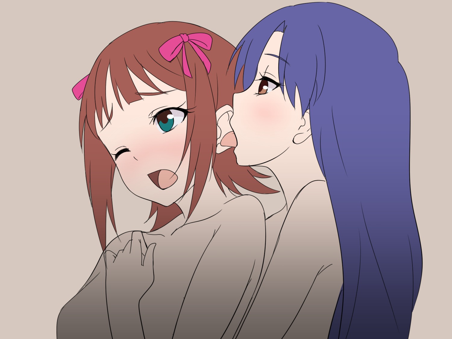 amami_haruka breast_hold jabara_tornado kisaragi_chihaya naked the_idolm@ster yuri