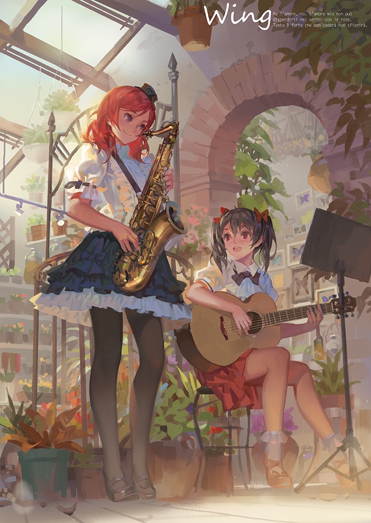 alphonse guitar heels love_live! nishikino_maki pantyhose yazawa_nico